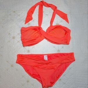 Seafolly Collective Bikini Set Size 12 Goddess Convertible Halter Bandeau Coral